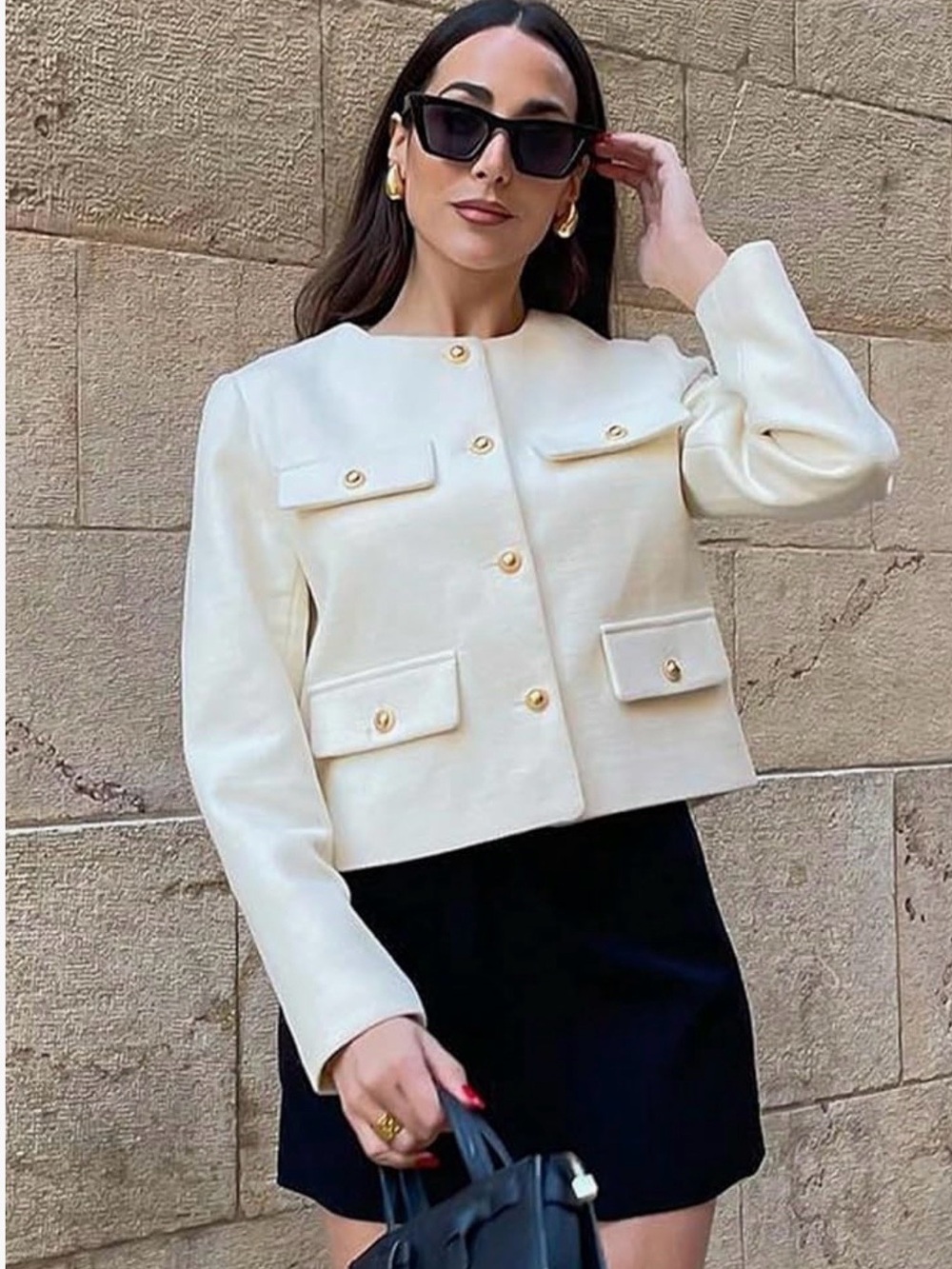 Classic Cream Textured Button-Front Blazer